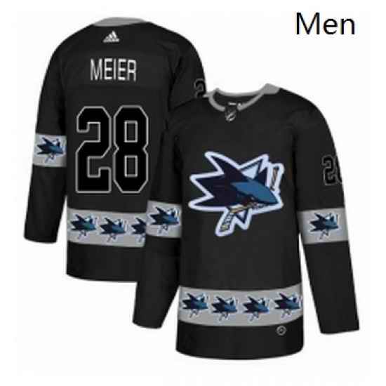 Mens Adidas San Jose Sharks 28 Timo Meier Authentic Black Team Logo Fashion NHL Jersey